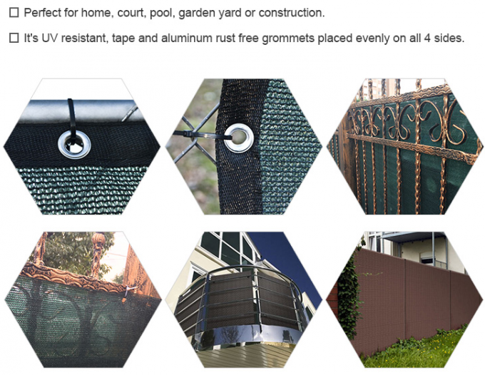 ナイロン タイ/真鍮のグロメットが付いている黒いウェビングの家のプライバシーの塀の網80% - 95%の陰率
